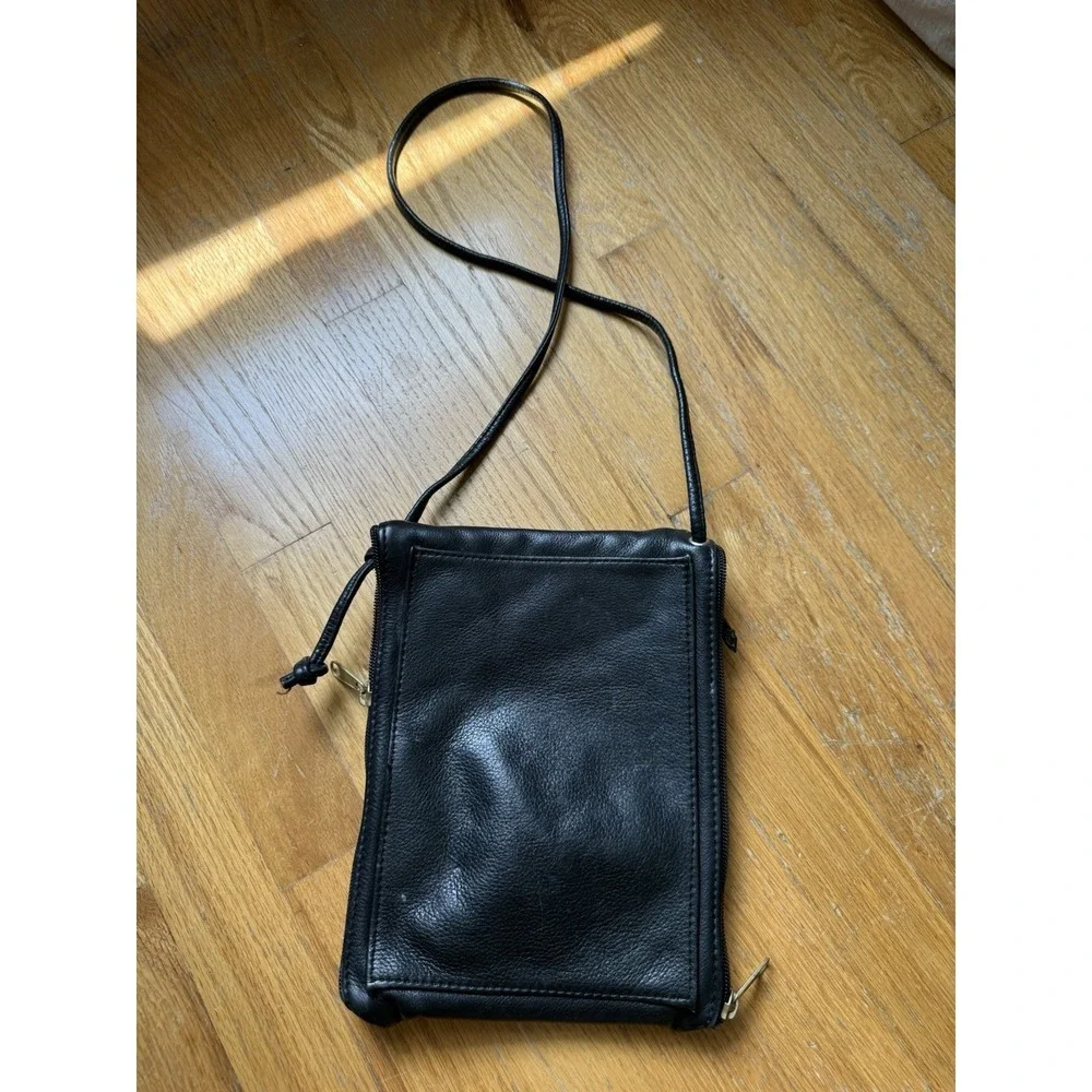Vintage MacClary Italian Design Black Leather Organizer Crossbody Bag